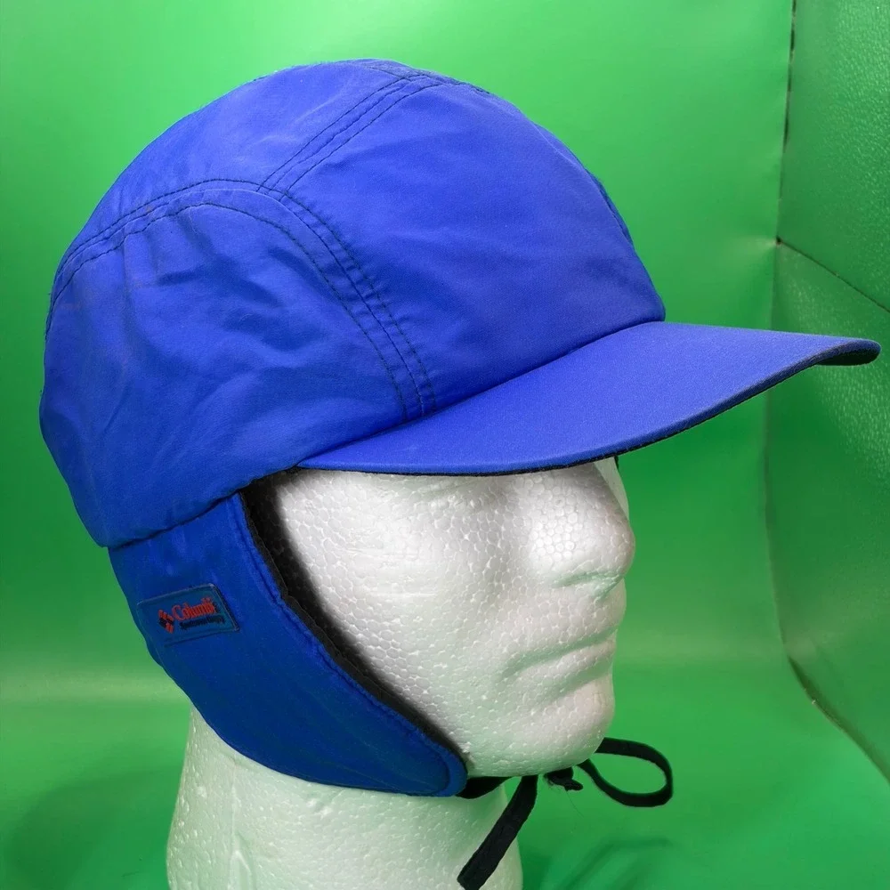 VTG Columbia Trapper Hat Mens XL Blue USA Made Quilted Lined Winter Ear Flap Cap